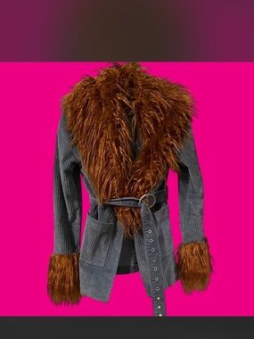 Faux Fur Trim Corduroy Belted Jacket